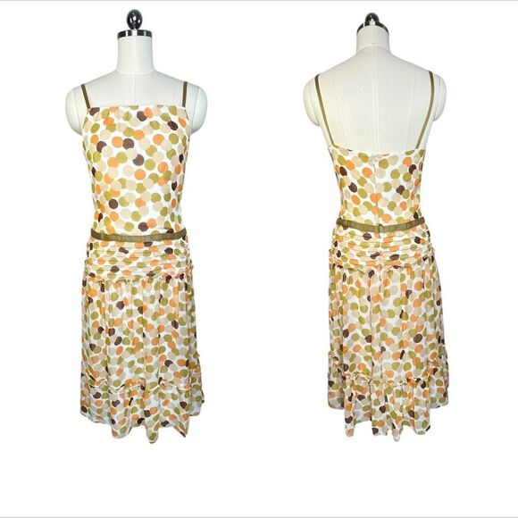 Vera Wang Polka Dot Silk Pleated Ruffle Midi Dress | Size 2 - Picture 1 of 9